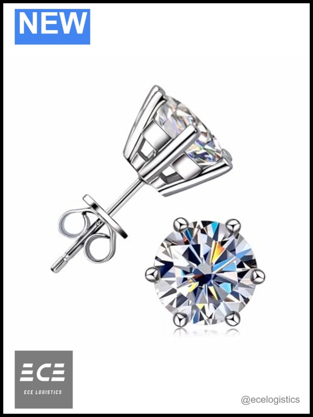 Moissanite Stud Earrings 925 Sterling Silver Round Solitaire Minimalist Gift